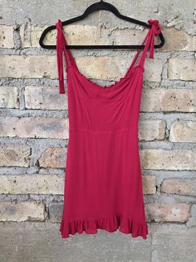 Reformation Red Christine Mini Dress Ruffle Tie Strap